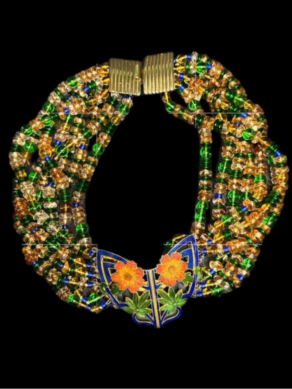 Vintage Glass Beaded Cloisonné Pendant Necklace
